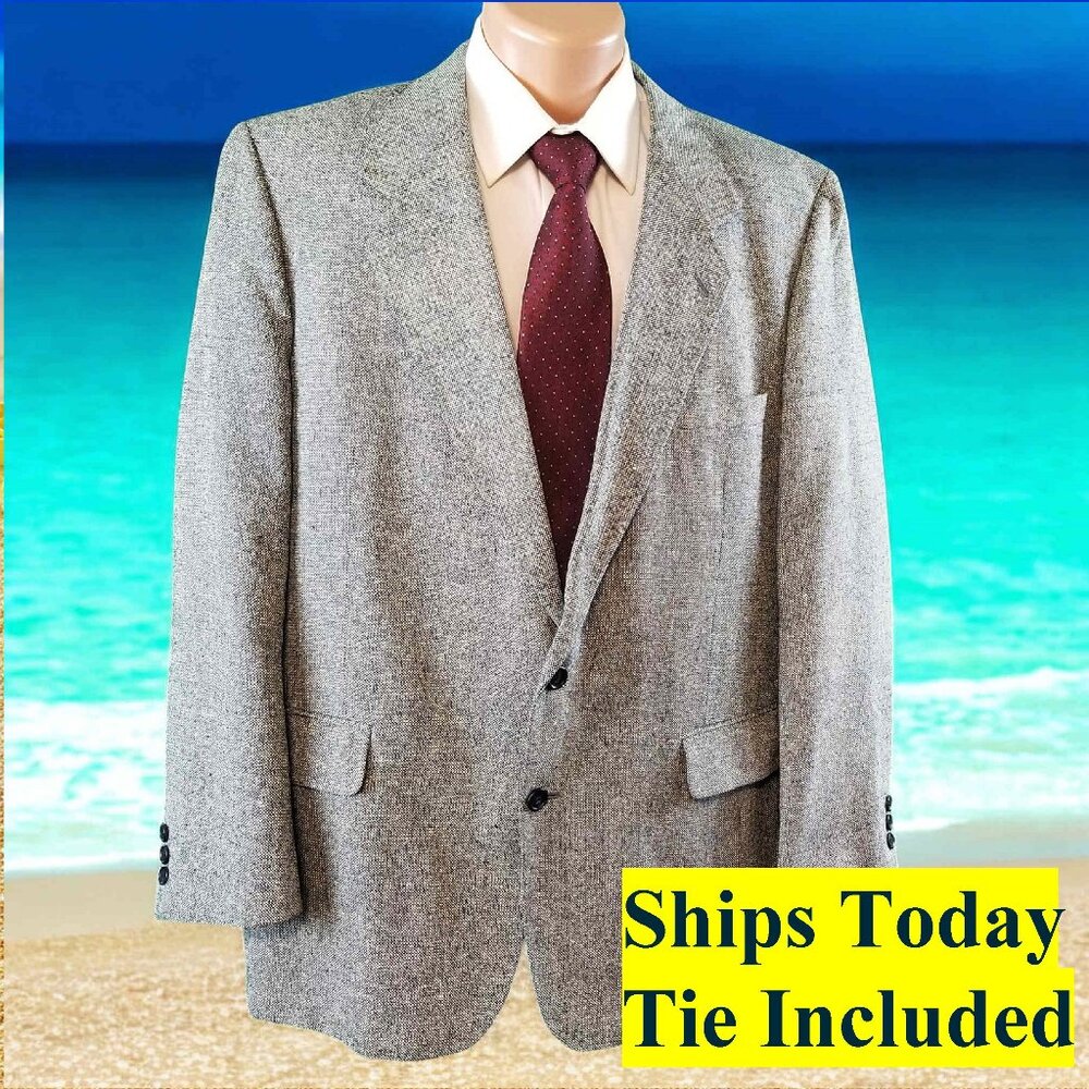 Bert Pulitzer Men's 44R Black Check 100% Silk Blazer Sport Coat & Tie 11615